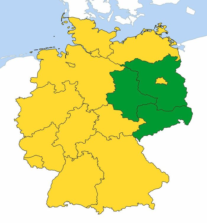 Karte der Bundesländer Sachsen, Sachsen-Anhalt, Brandenburg